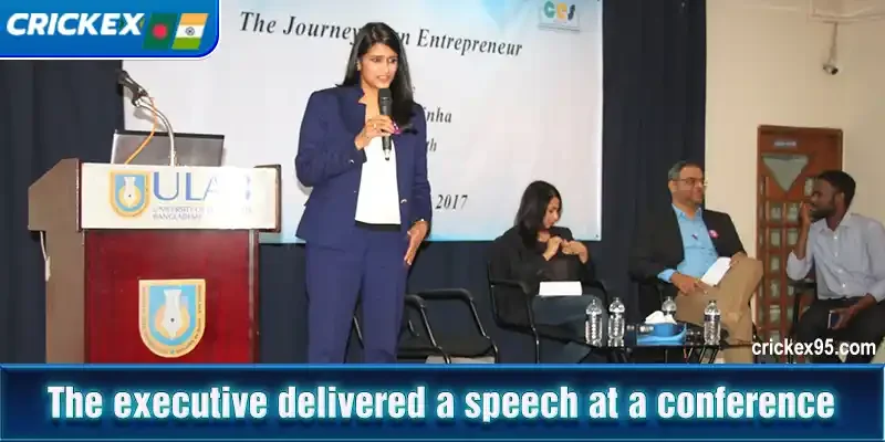 The executive delivered a speech at a conference
